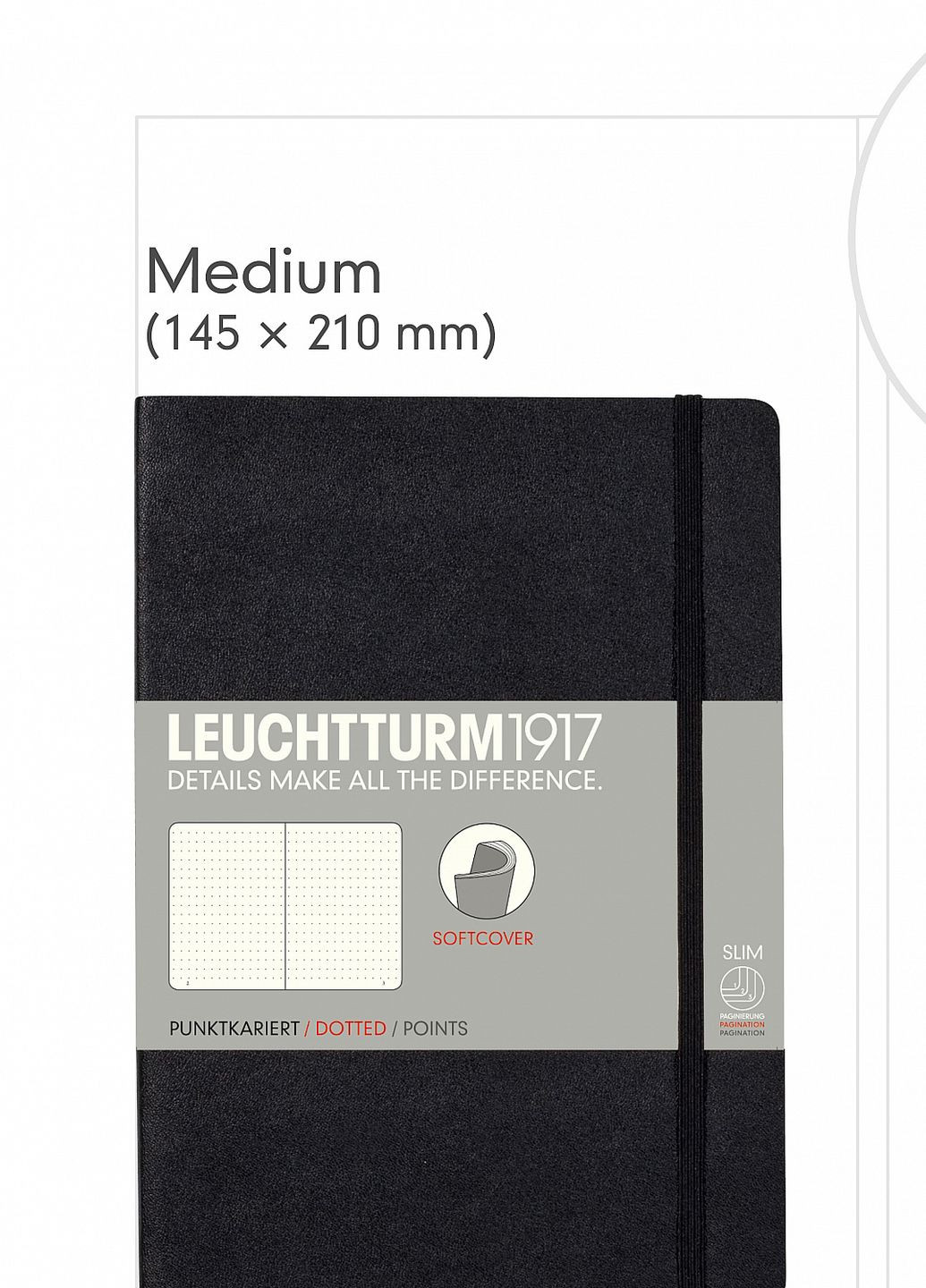 Блокнот Середній, М'яка обкладинка, чорний, чисті аркуші Leuchtturm1917 (276321671)