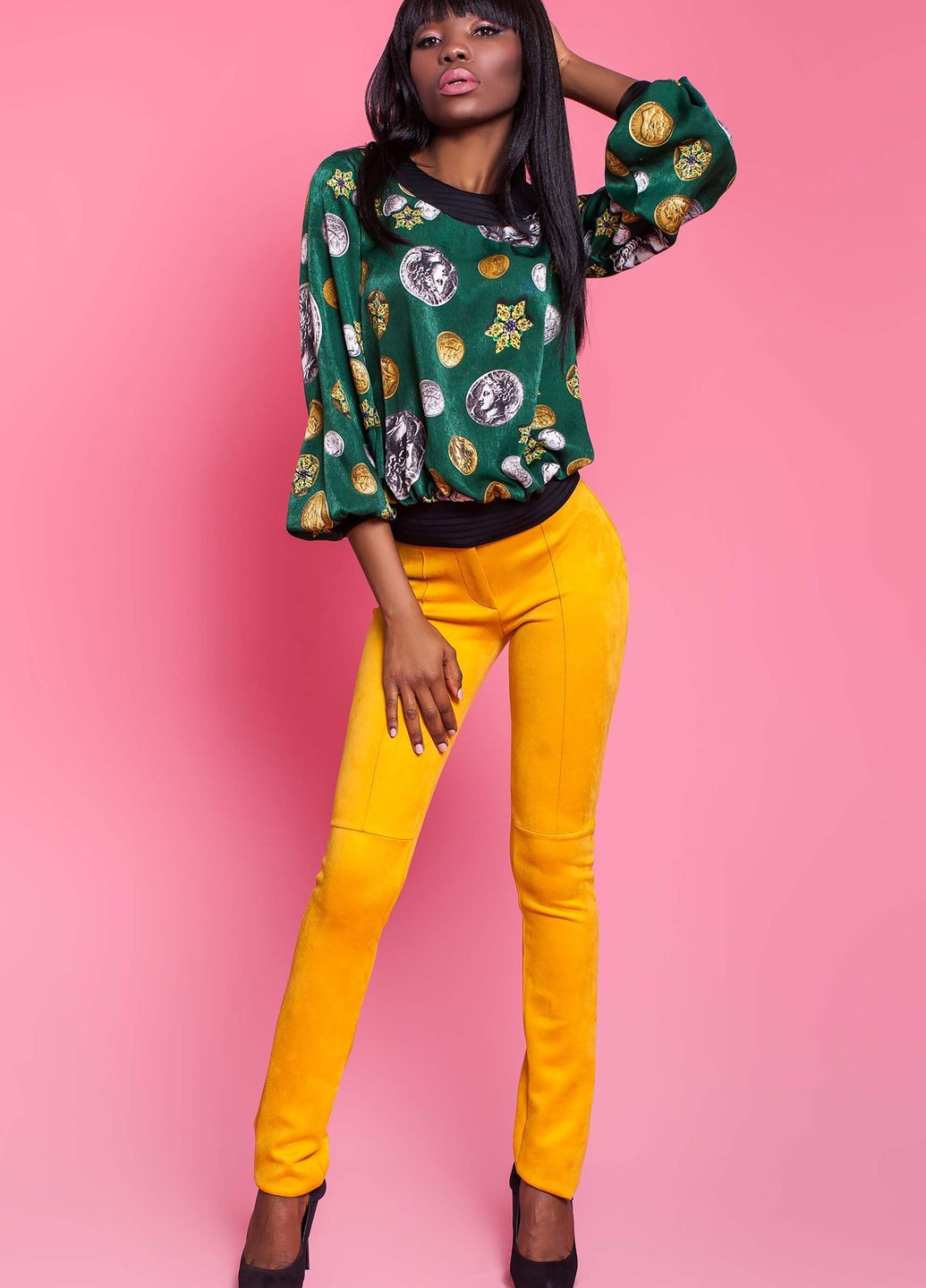 Эффектные брюки желтого цвета Jadone Fashion (276709283)