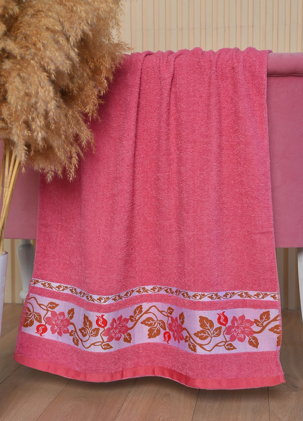 Let's Shop полотенце банное махровое бордового цвета цветочный бордовый производство - Турция