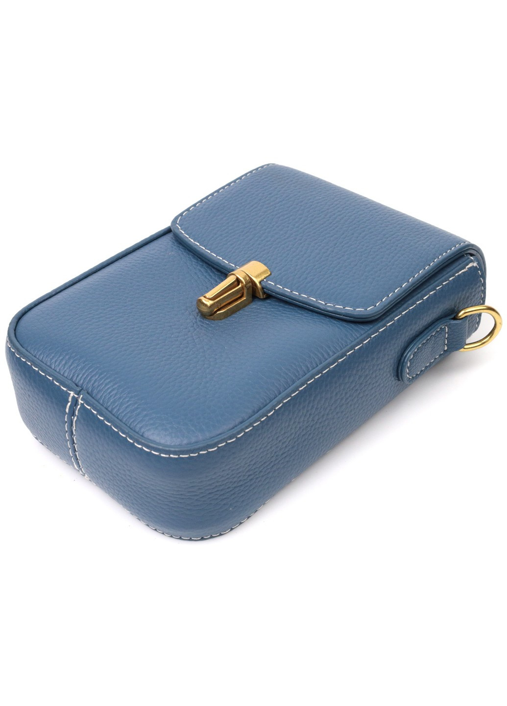 Женская сумка вертикального формата с клапаном из натуральной кожи 22310 Голубая Vintage (276461831)