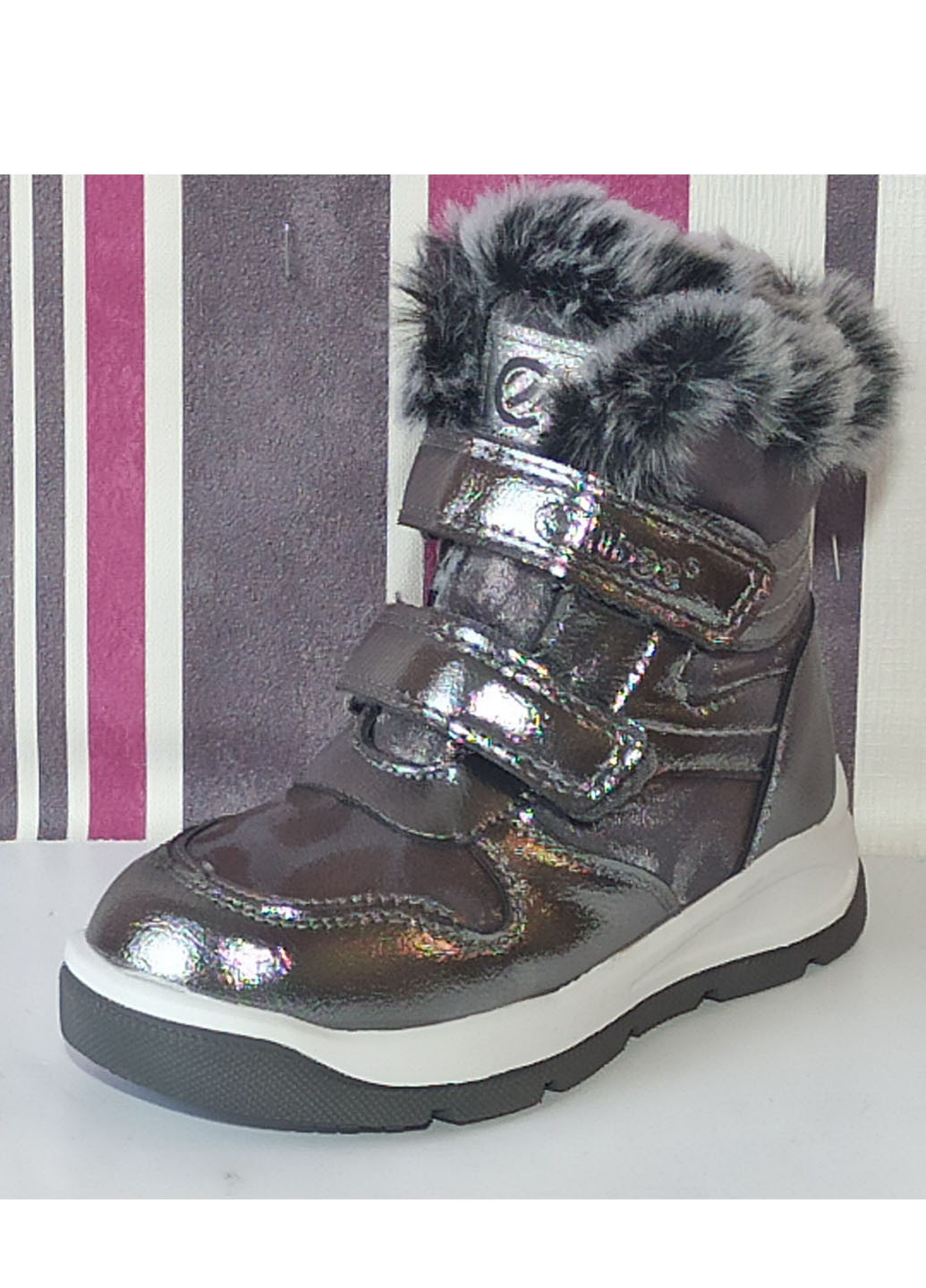 Серебряные повседневные зимние зимние ботинки для девочки на овчине н219 23-15,4см 24-15,9см Clibee