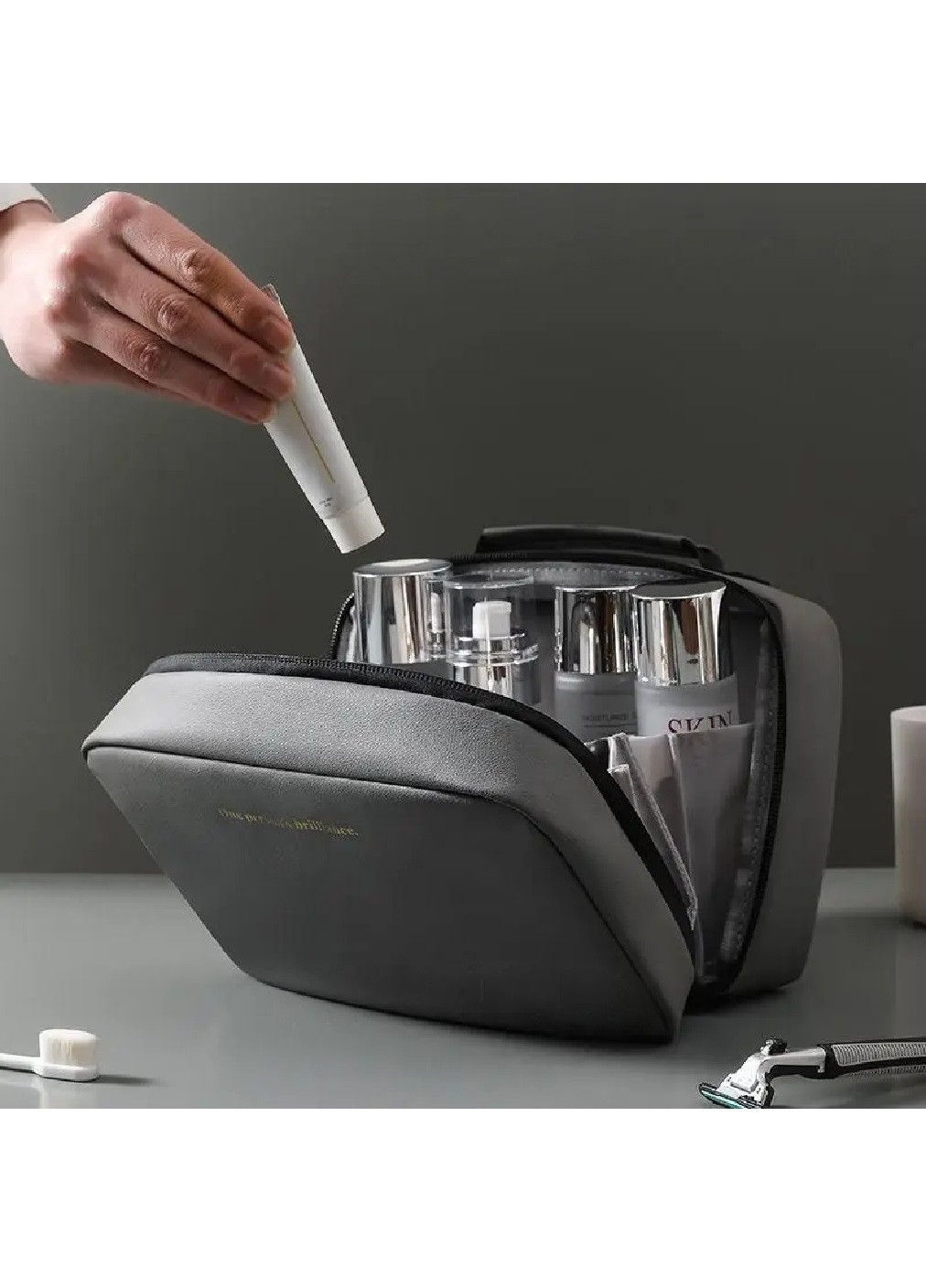 Органайзер бокс косметичка несессер сумка для хранения косметики и аксессуаров экокожа 23х16.5х10.5 см (474703-Prob) Серый Unbranded (259447603)