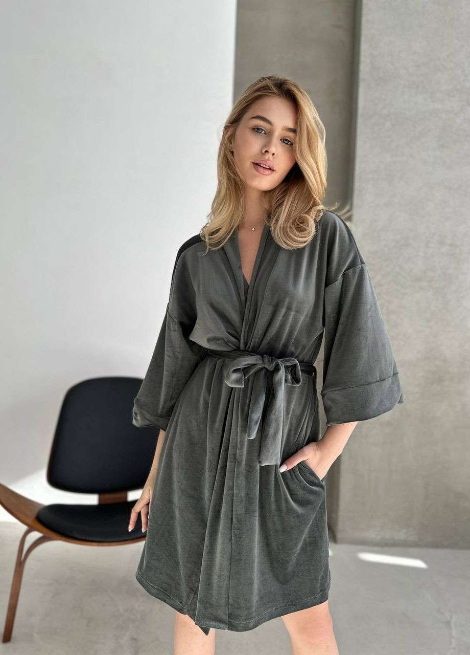 Сіра женский велюровй халат цвет серй р.48/52 447373 New Trend