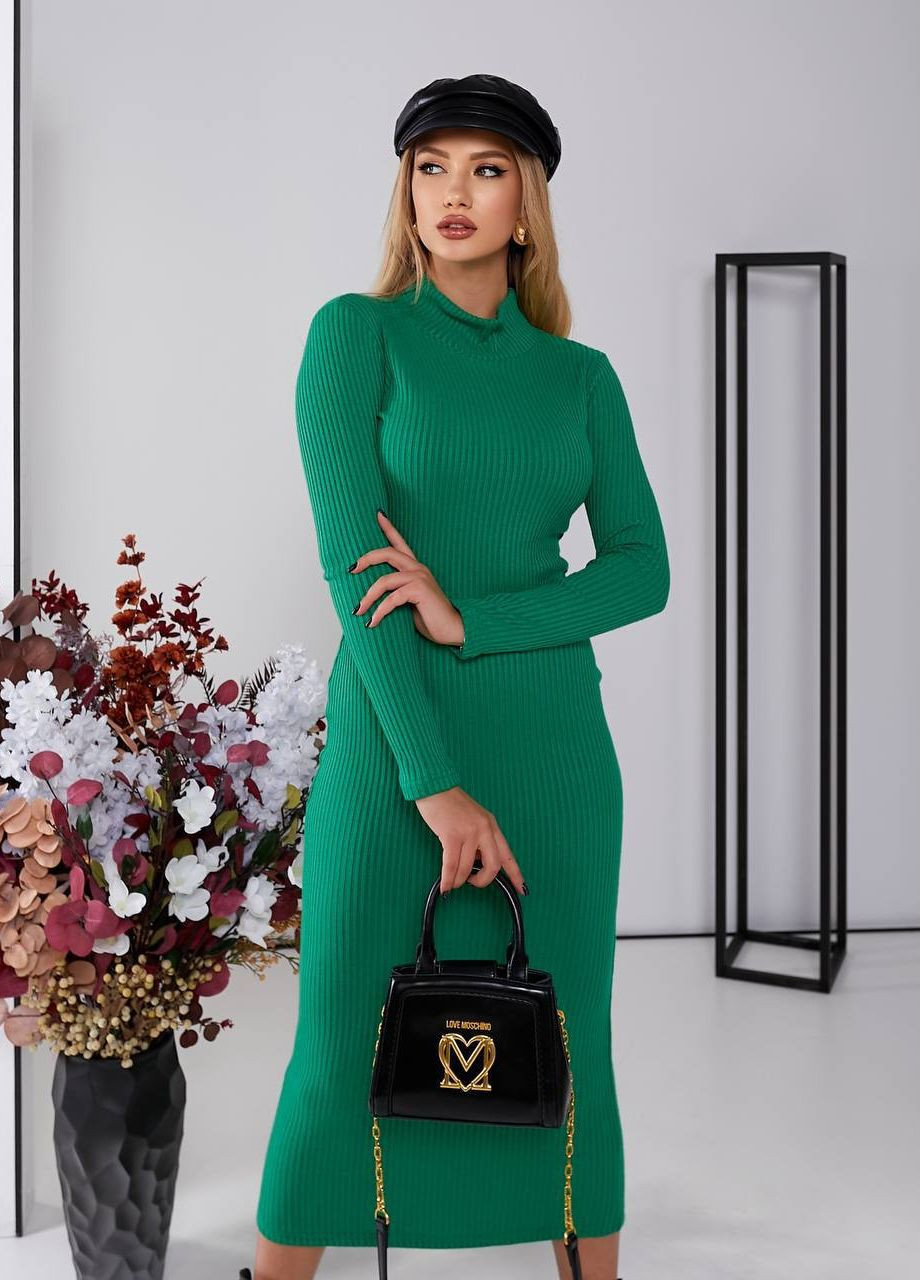 Зелена повсякденний, кежуал елегантна жіноча сукня міді футляр InFashion однотонна