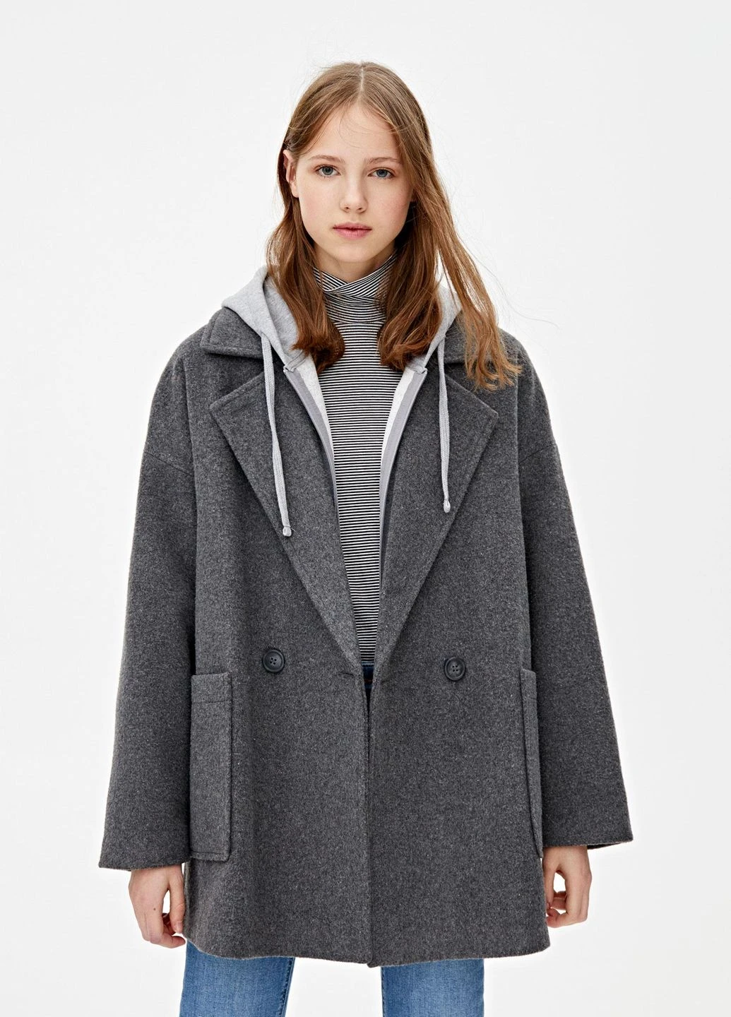 Сіре Пальто демісезон,сірий, Pull & Bear