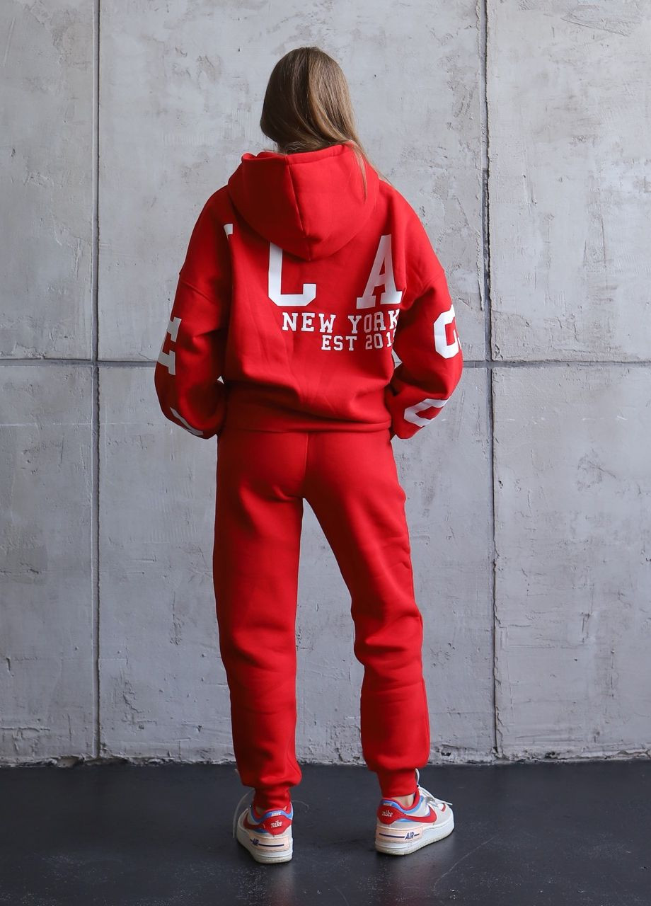 Теплый женский спортивный костюм на флисе Оверсайз 2.0 Красный Chicago 2311 (268561894)