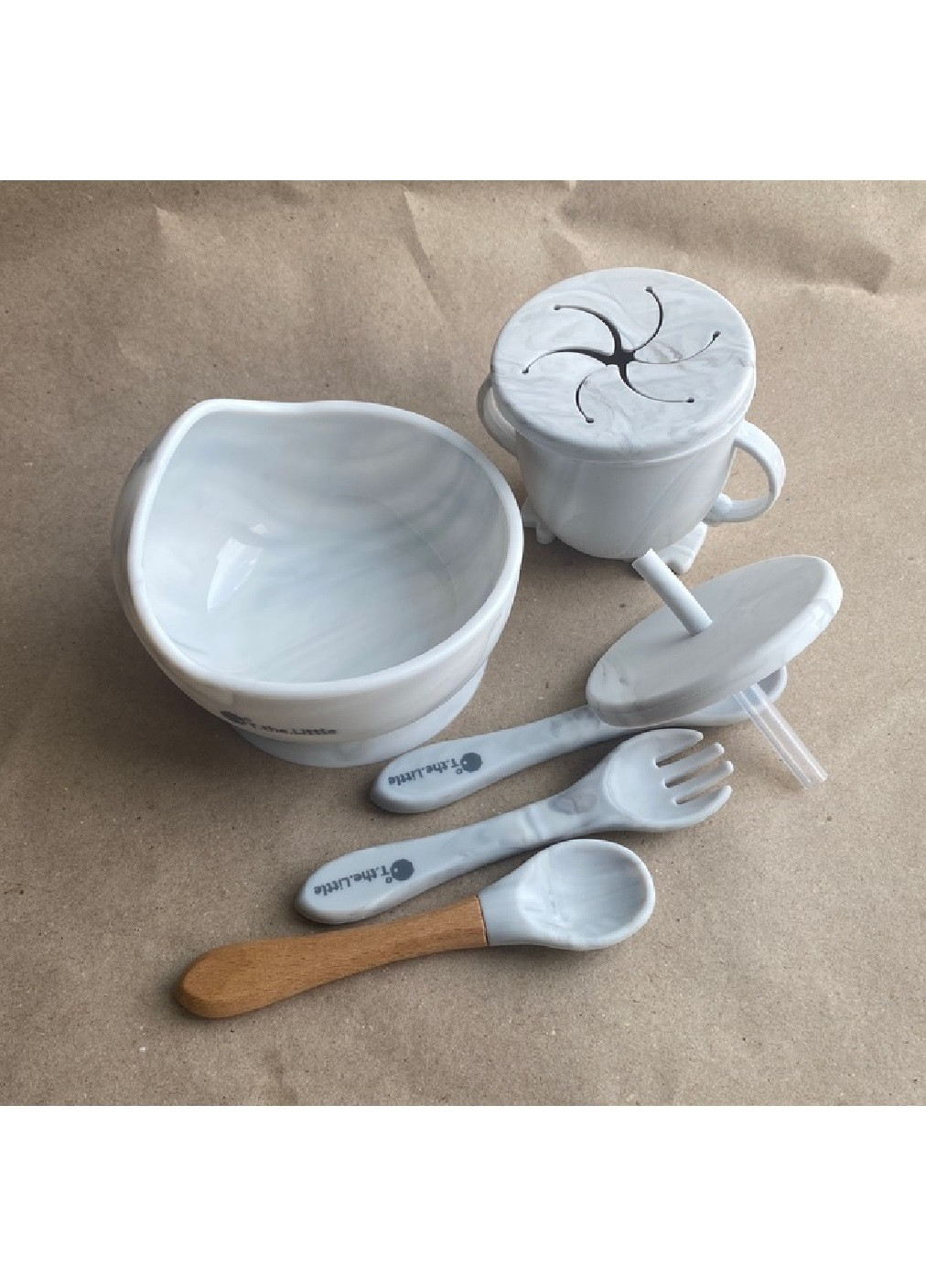 Комплект набор детской посуды чашка тарелка приборы пищевой силикон для детей малышей (475012-Prob) Белый Unbranded (260648355)