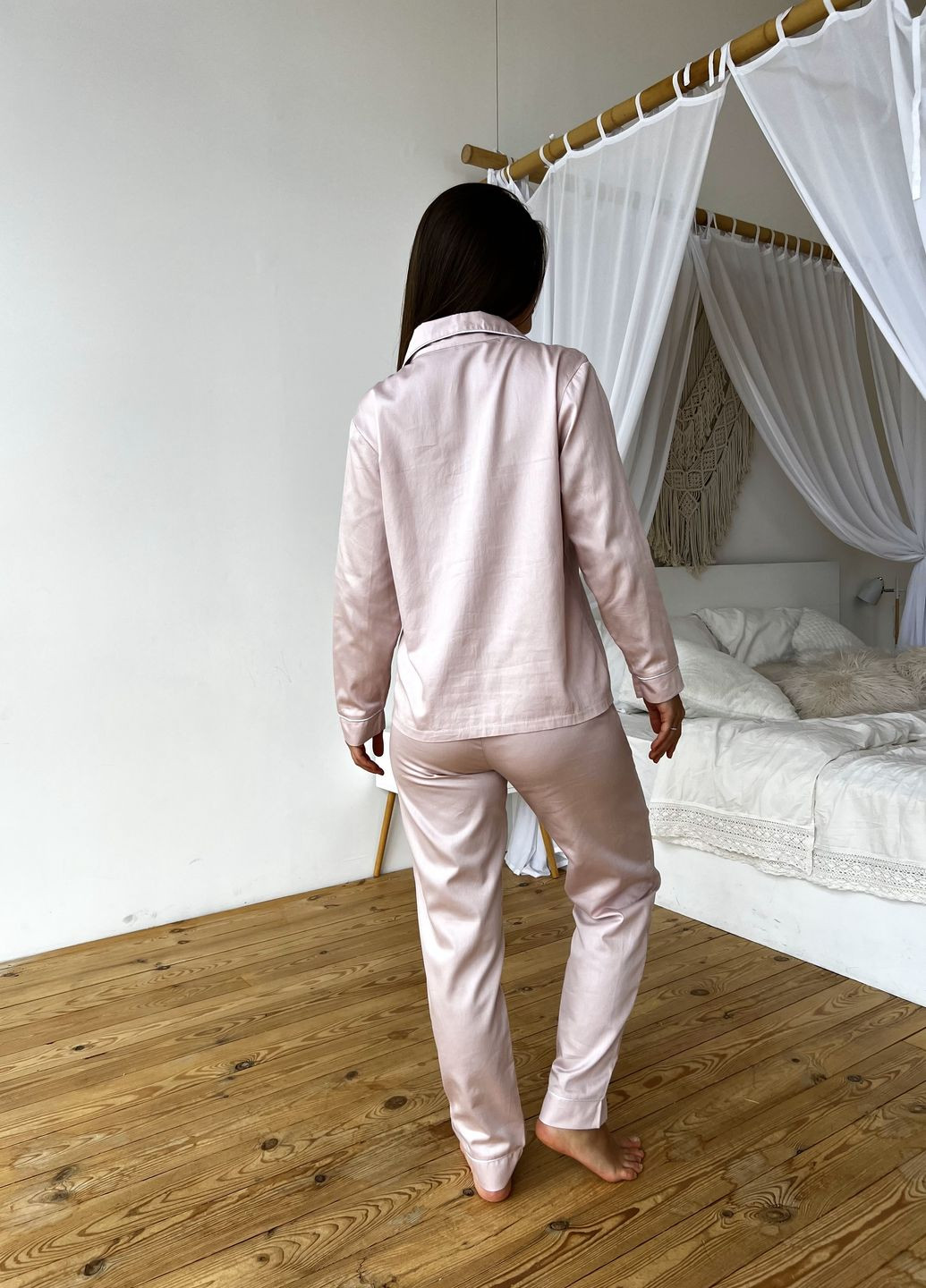 Светло-розовая всесезон пижамный комплект 2-ка из сатина (рубашка+штаны) pearl Cosy