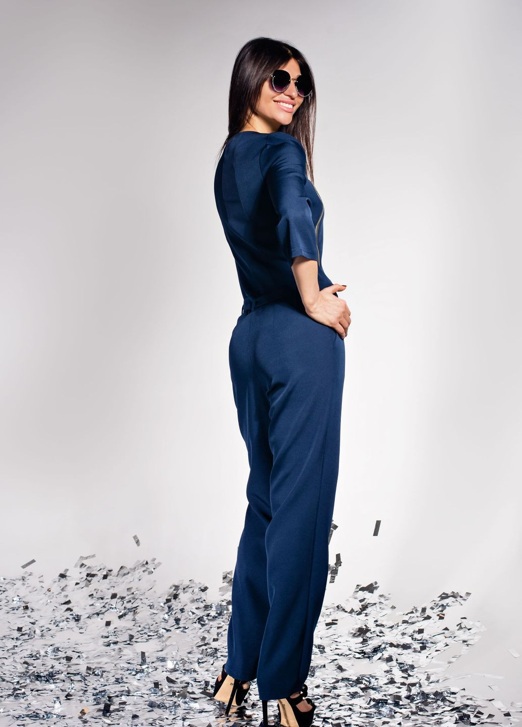 Жіночий комбінезон Jadone Fashion однотонний темно-синій повсякденний костюмна