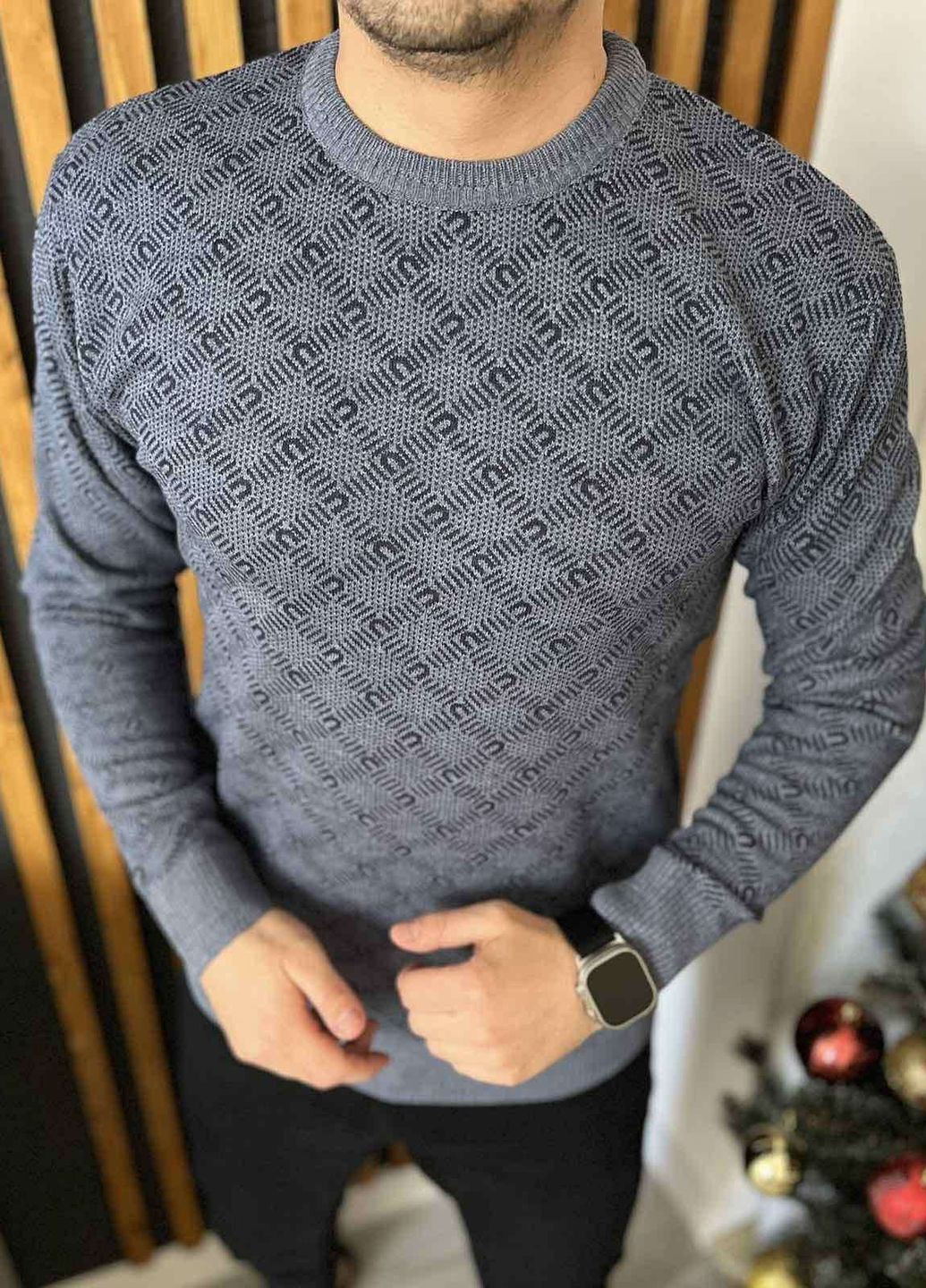 Серый демисезонный мужской базовый свитер No Brand