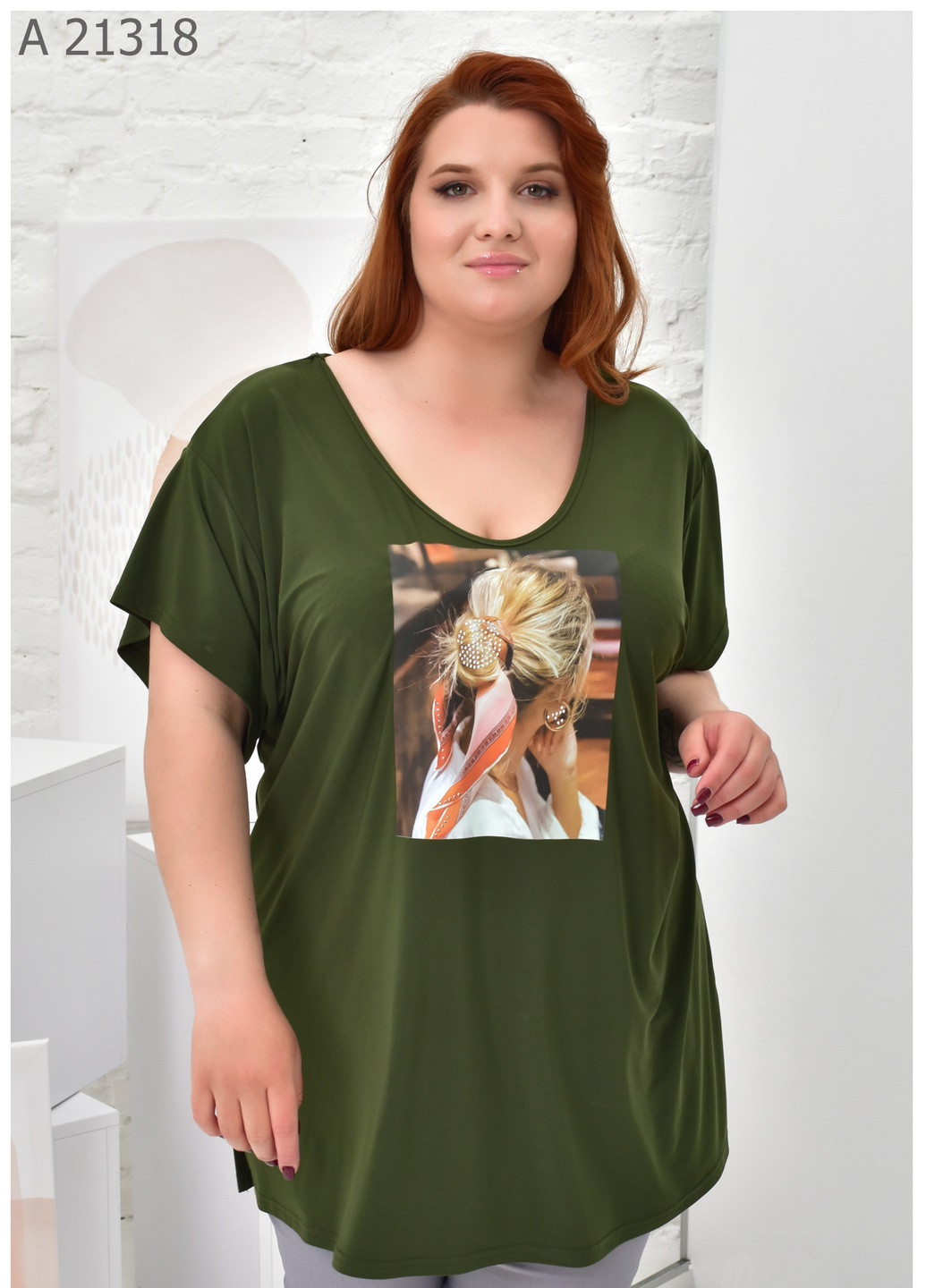 Хаки (оливковая) женская футболка большого размера SK