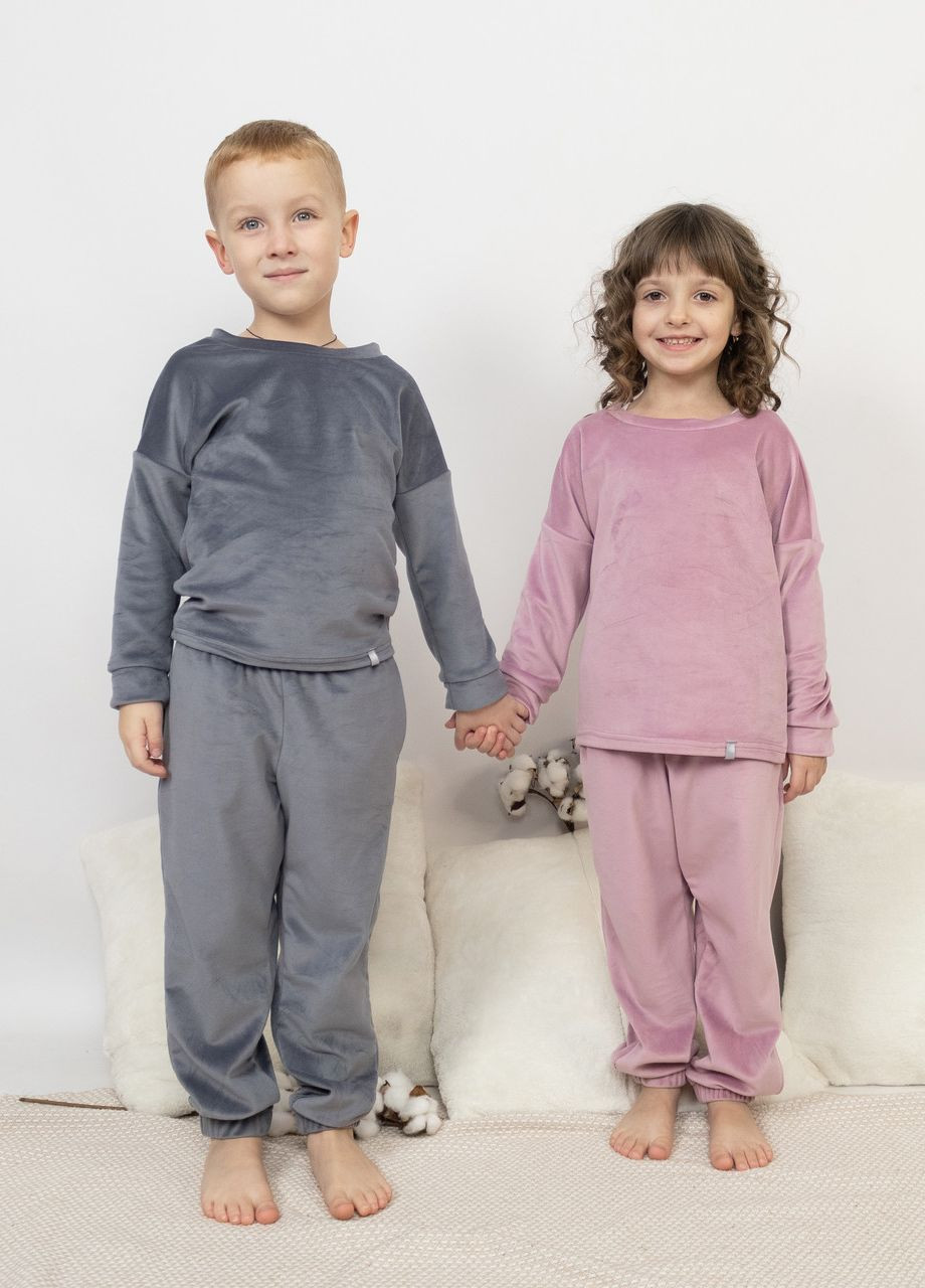 Рожева піжама дитяча домашня велюрова кофта зі штанами бузок Maybel
