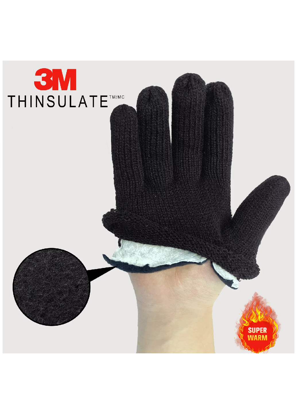 Мужские зимние перчатки M черные черные 3M (265215059)