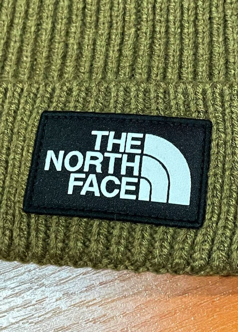 Шапка оригінал унісекс The North Face logo box cuffed beanie military olive tnf (265331207)