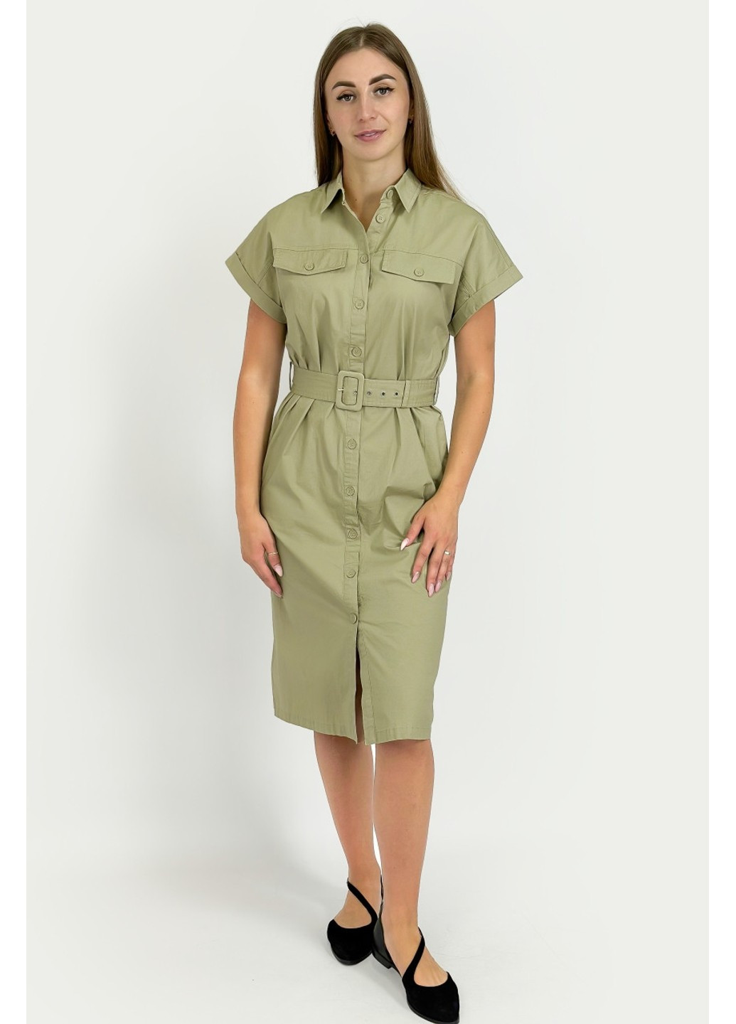 Зеленое повседневный платье-рубашка fsc110130-920 рубашка Finn Flare однотонное