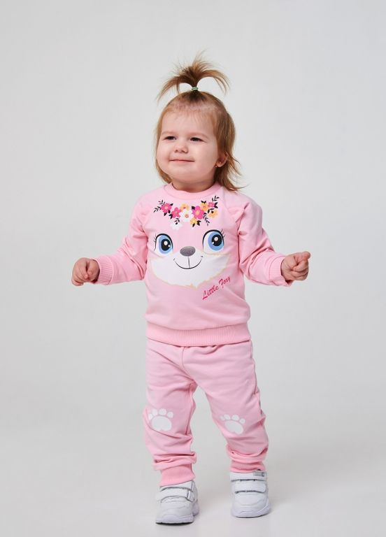 Розовый детский костюм (свитшот+брюки) | 95% хлопок | демисезон | 80,86 | рисунок лисичка розовый Smil