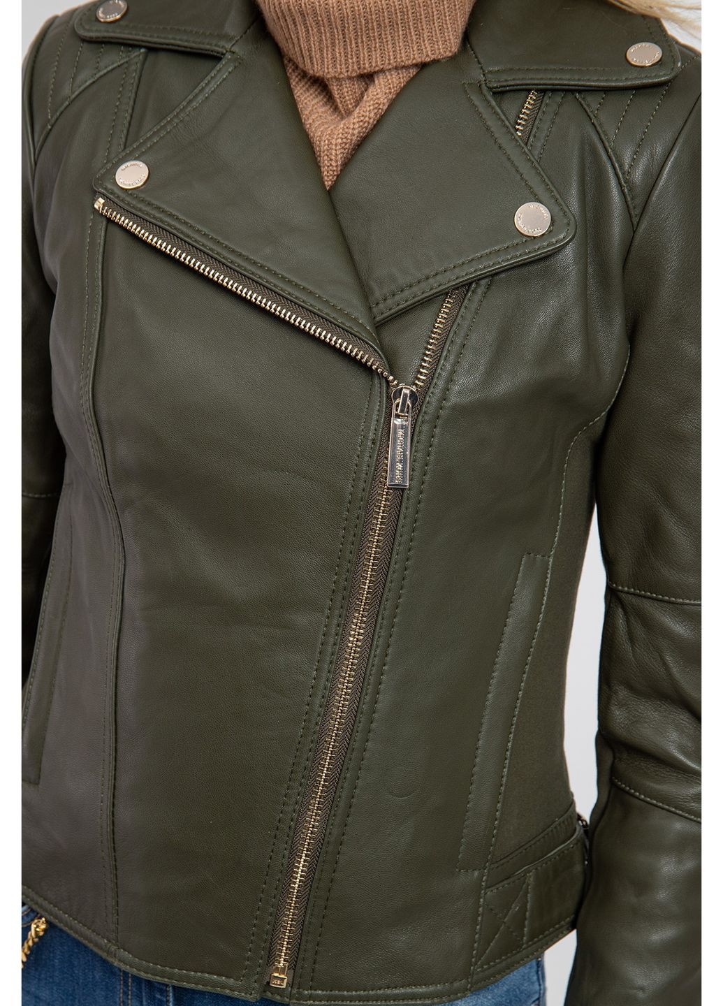 Темно-зеленая демисезонная куртка кожаная Michael Kors
