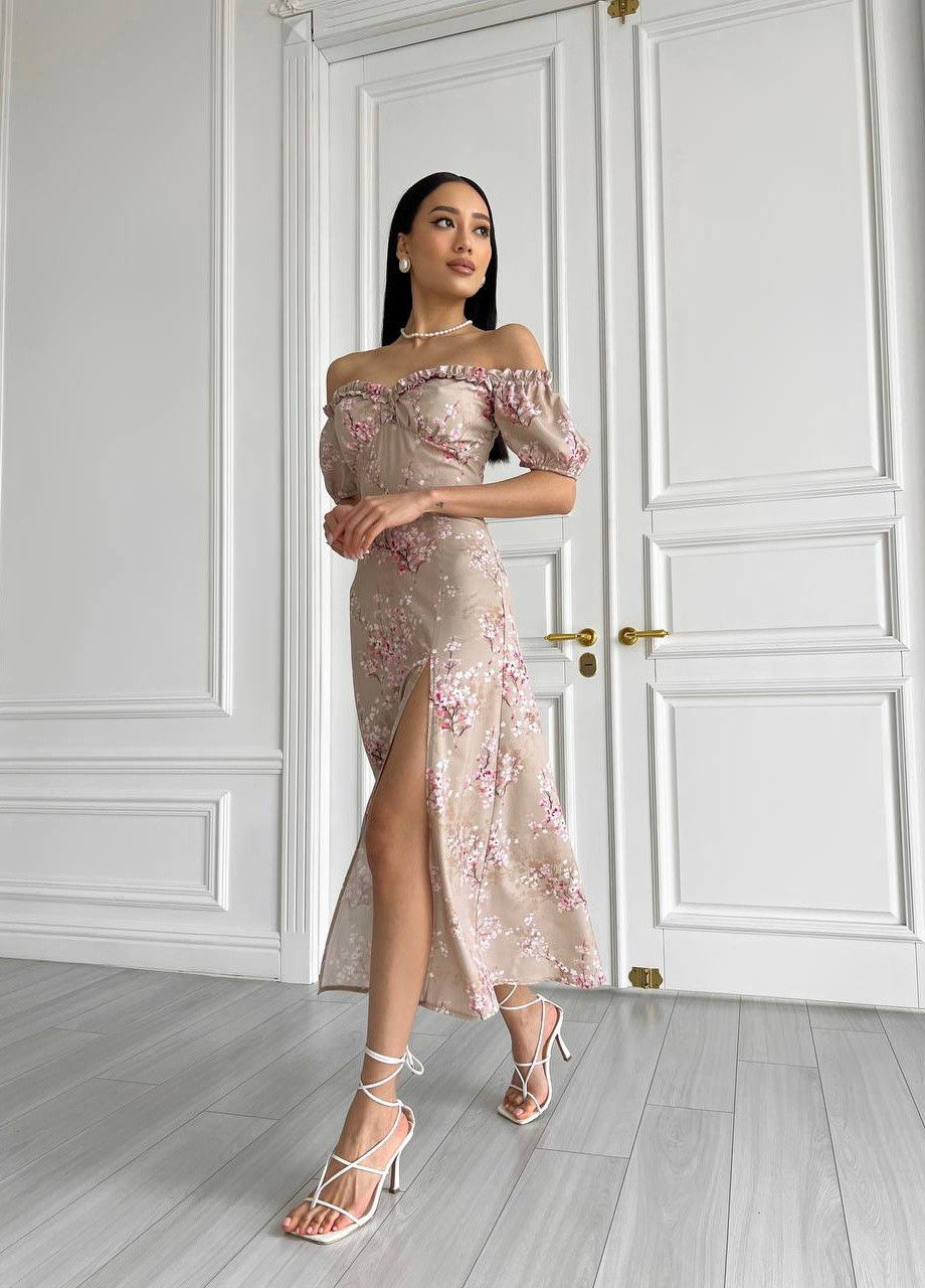 Бежева жіноча літня сукня міді колір бежевий р.42 437177 New Trend