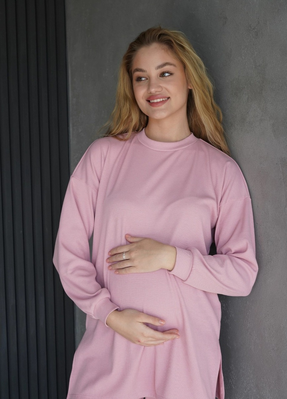М'який спортивний костюм для вагітних oversize крою однотонний трикотажний колір пудра To Be (257856283)