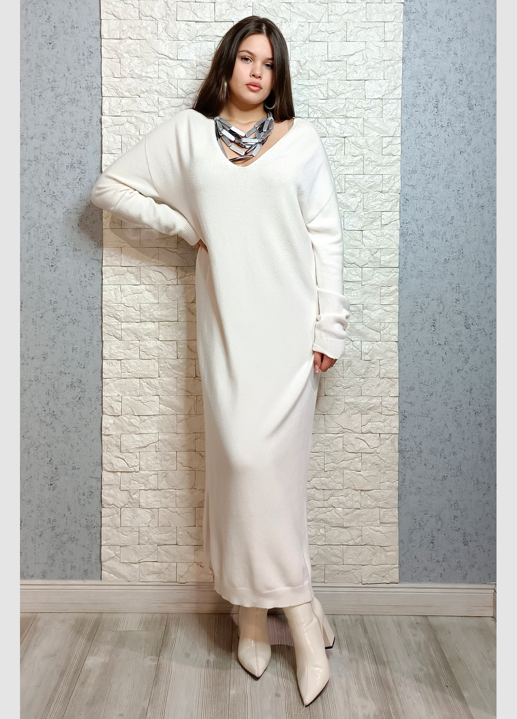 Молочное кэжуал платье платье-свитер New Collection однотонное