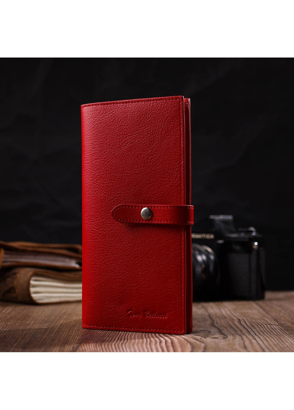 Вертикальне тонке портмоне для жінок із натуральної шкіри 22035 Червоний Tony Bellucci (262158056)
