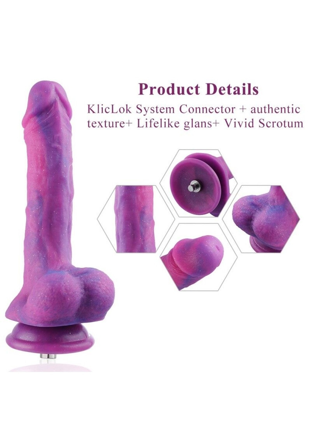 Фалоімітатор 8.2″ з вібрацією для секс-машин Purple Silicone Dildo with Vibe, знімний конект Hismith (258261887)