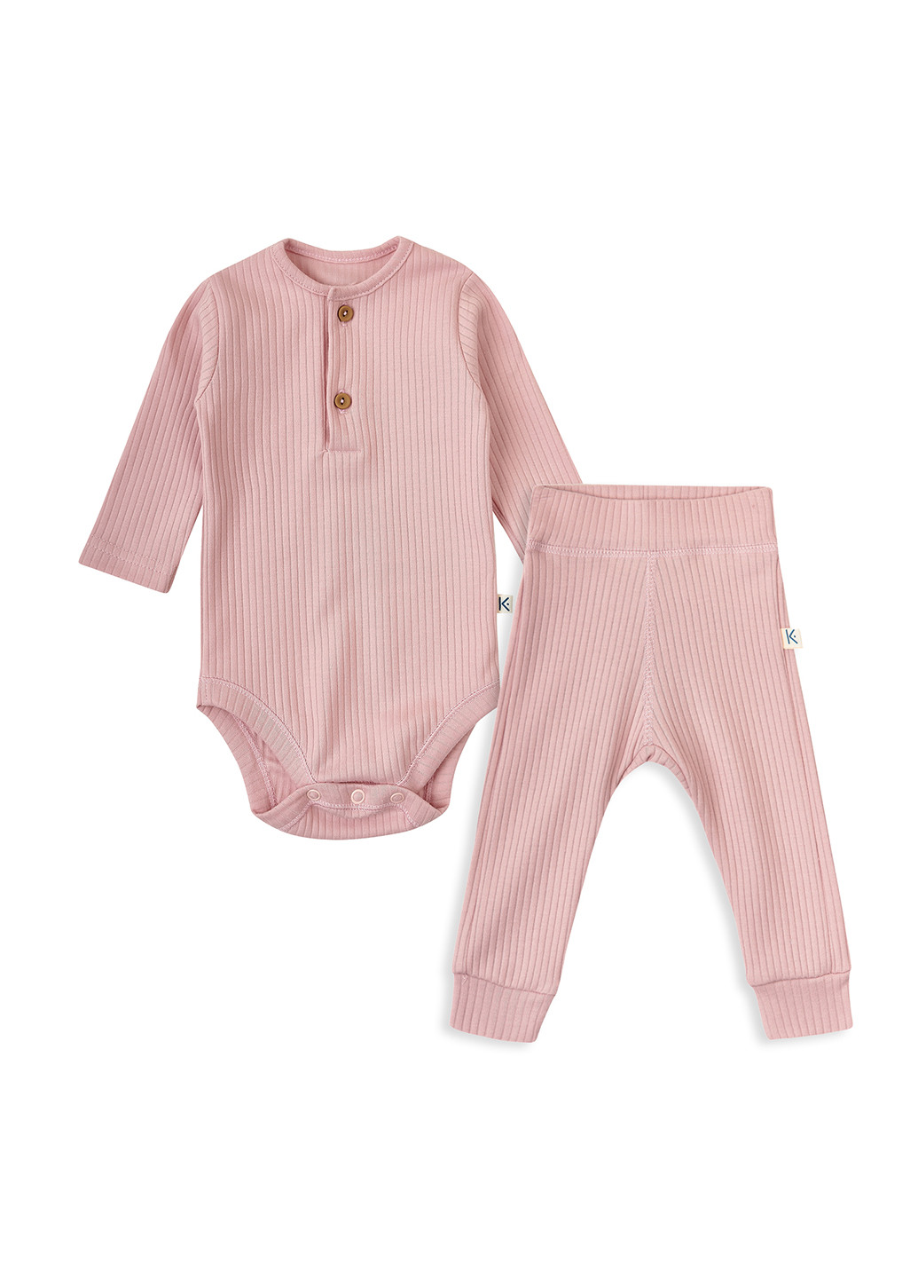 Рожевий демісезонний комплект смужка рожева пудра (боді з довгим рукавом та штани) KRAKO