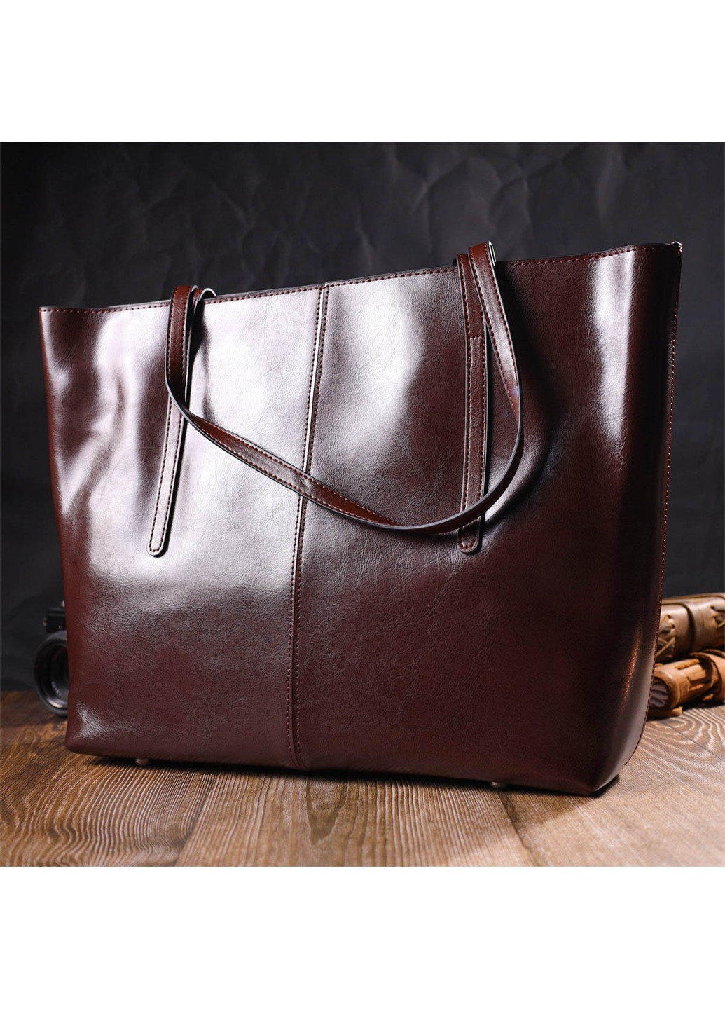 Практична сумка шоппер із натуральної шкіри 22103 Коричнева Vintage (260359794)