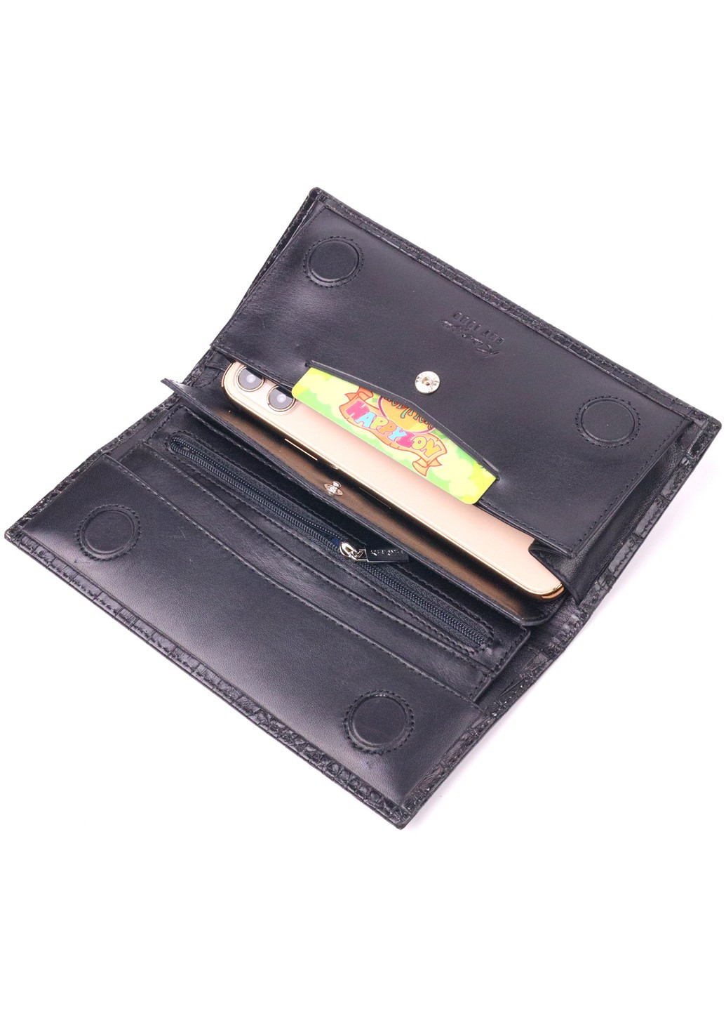 Стильний вертикальний гаманець із натуральної фактурної шкіри 21433 Чорний Karya (258286350)