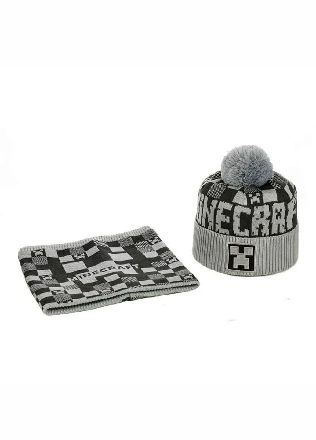 Детский зимний комплект шапка с помпоном + снуд Майнкрафт / Minecraft No Brand шапка с помпоном на флисе (270965914)