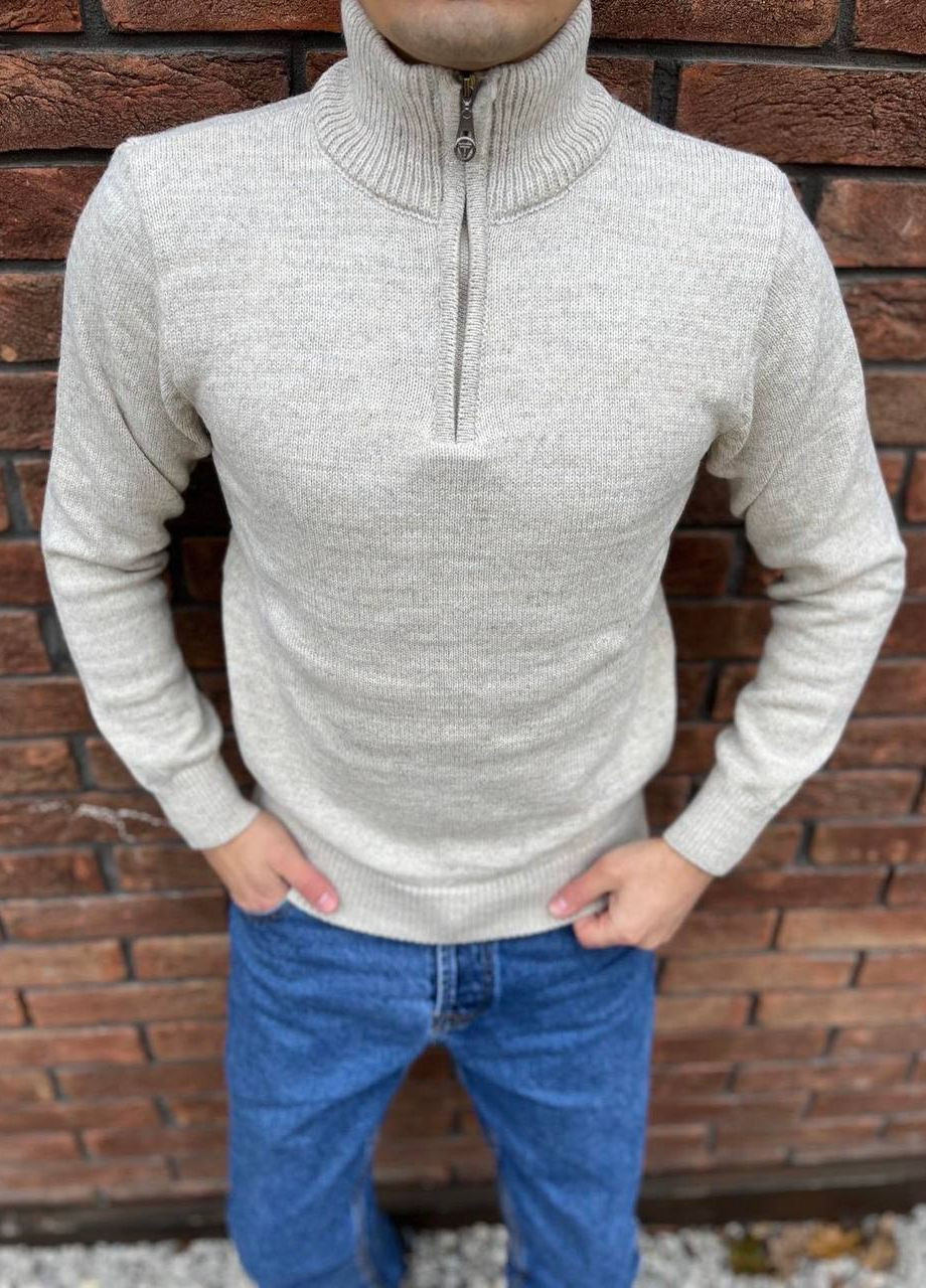 Бежевый зимний мужской однотонный свитер баталл No Brand