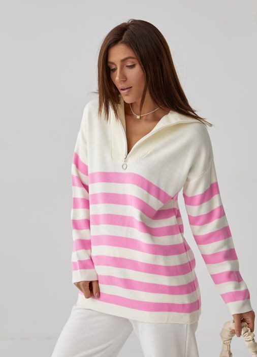 Білий светр в розову смужку з замком білий No Brand
