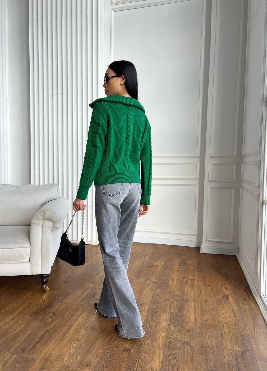 Зеленый женский свитер с v-образным воротником и молнией цвет зеленый р.42/46 445973 New Trend