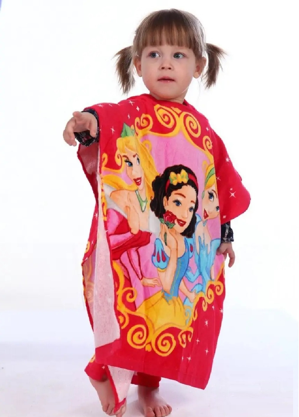 Unbranded детское пляжное полотенце пончо с капюшоном велюр махра для ванной бассейна пляжа 60х60 см (474684-prob) принцессы рисунок красный производство -