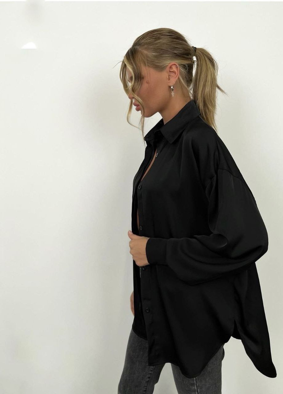 Шикарна однотонна базова сорочка з шовку "Армані", елегантна та приємна до тіла чорна сорочка No Brand г-1463-522 3 (268471684)