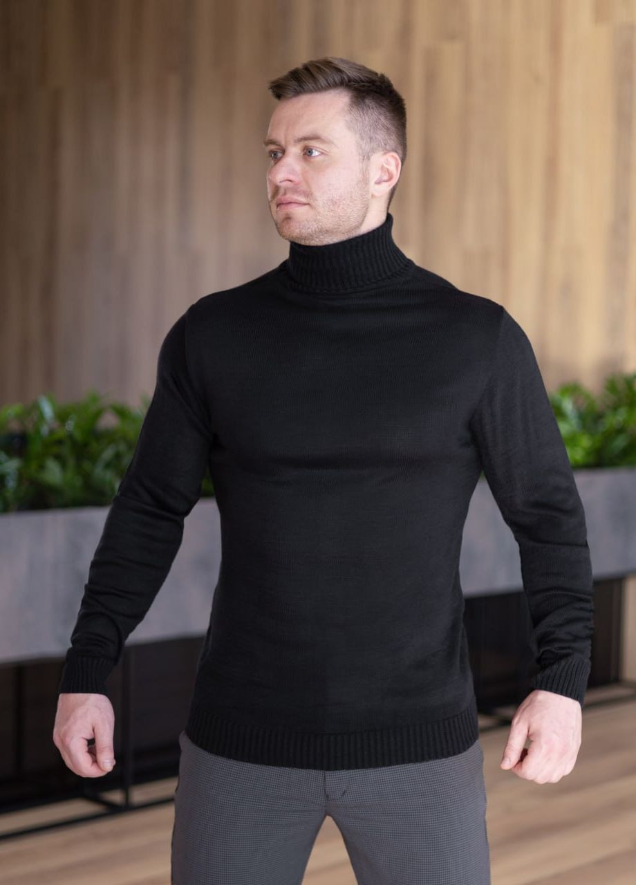 Чорний зимовий базовий светр-гольф Vakko
