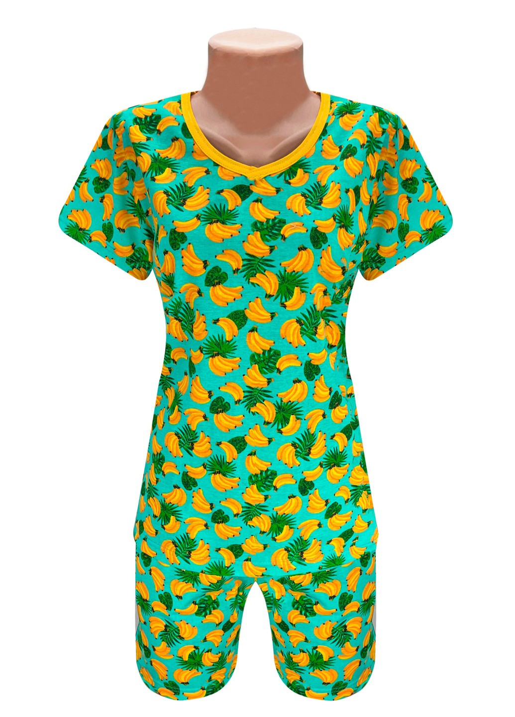 Зеленая всесезон пижама футболка с шортами бананы майка + шорты Жемчужина стилей 4501