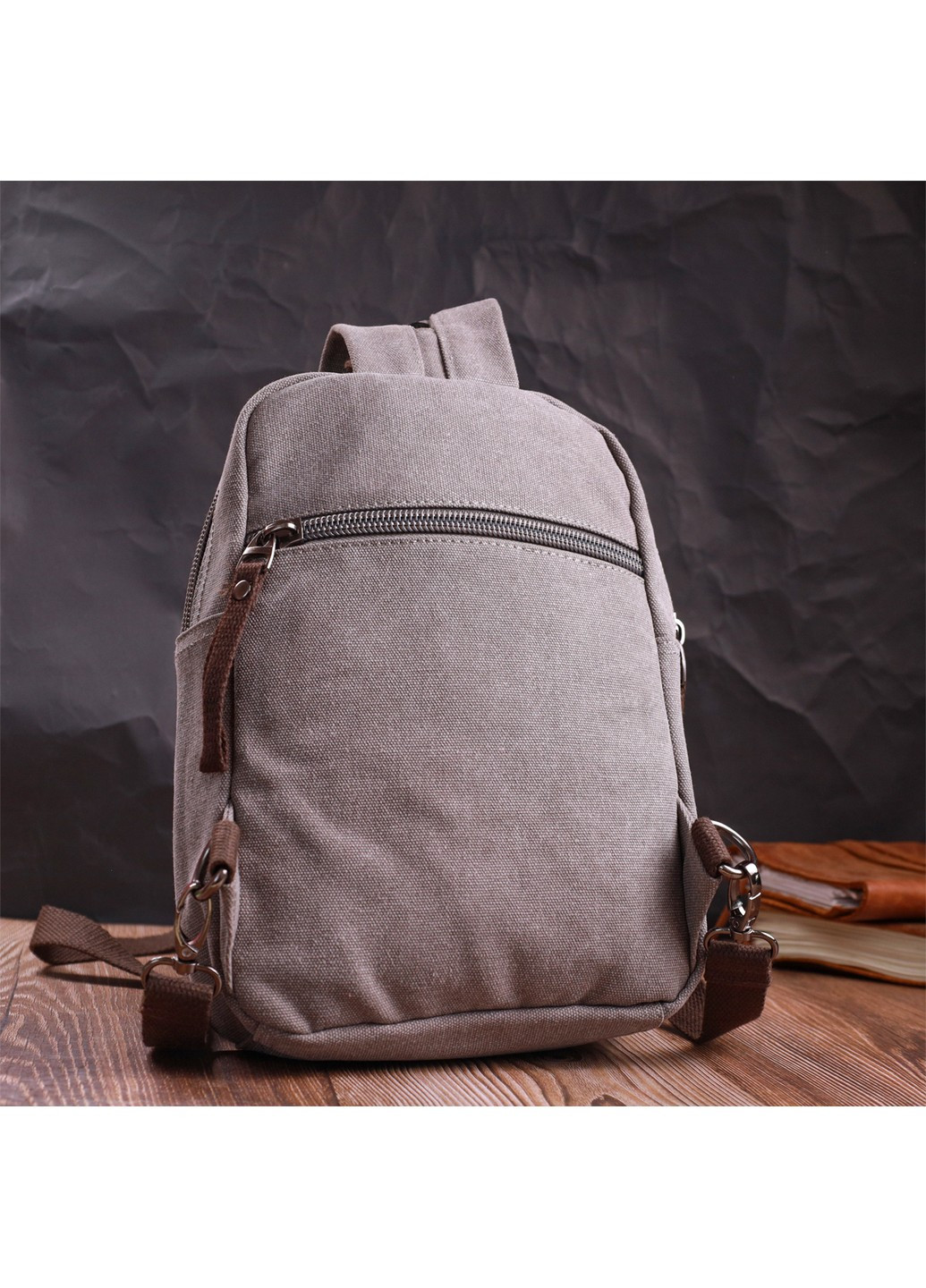 Оригинальная сумка-рюкзак с двумя отделениями из плотного текстиля 22161 Серый Vintage (267925303)