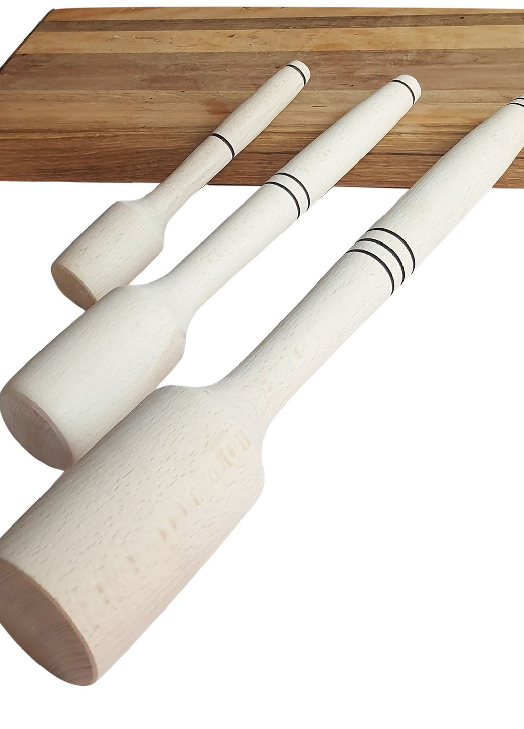 Набір товкачок макогонів картоплем'ялок фігурних для картоплі дерев'яних (3 штуки) Woodly (274382577)