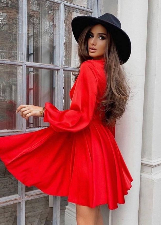 Красное вечернее платье с юбкой-солнце popluzhnaya