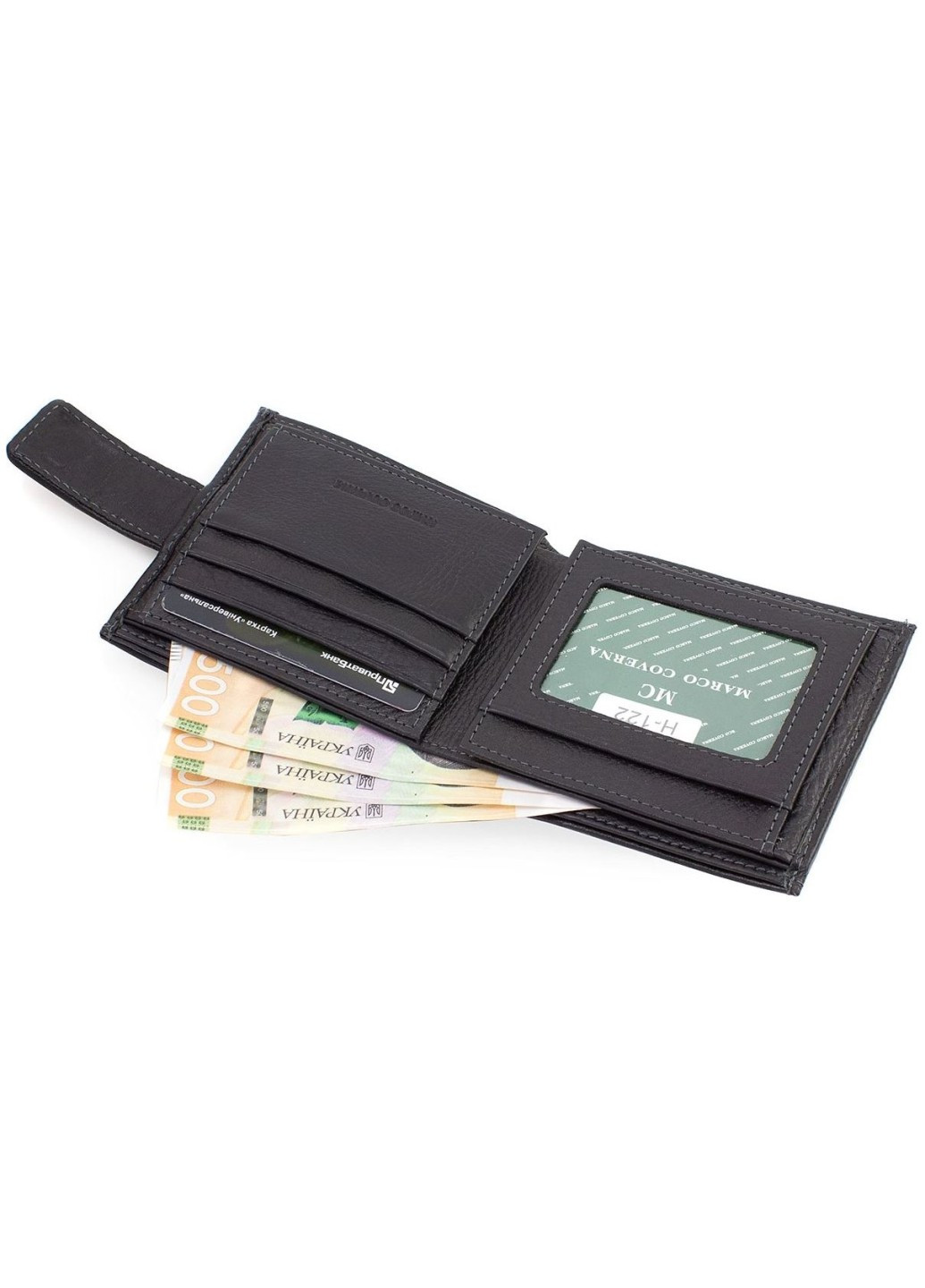 Стильний гаманець зі шкіри для чоловіків 11,5х9,5 H-122 (18562) чорний Marco Coverna (259737024)