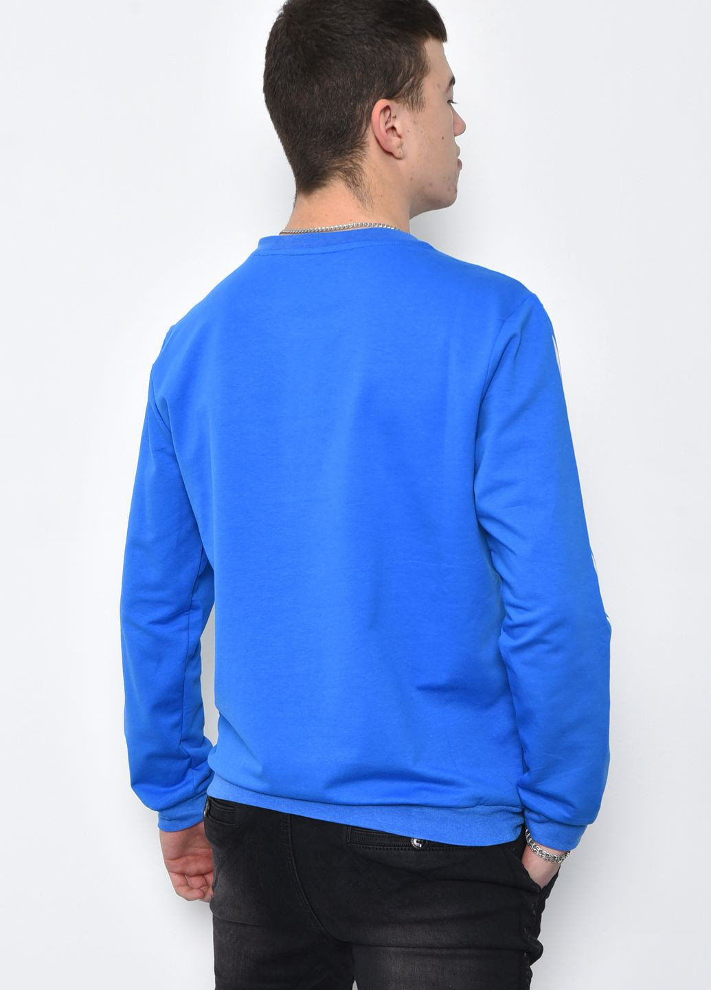 Свитшот мужской синего цвета с надписью Let's Shop - Свободный крой надпись синий кэжуал акрил - (271813369)