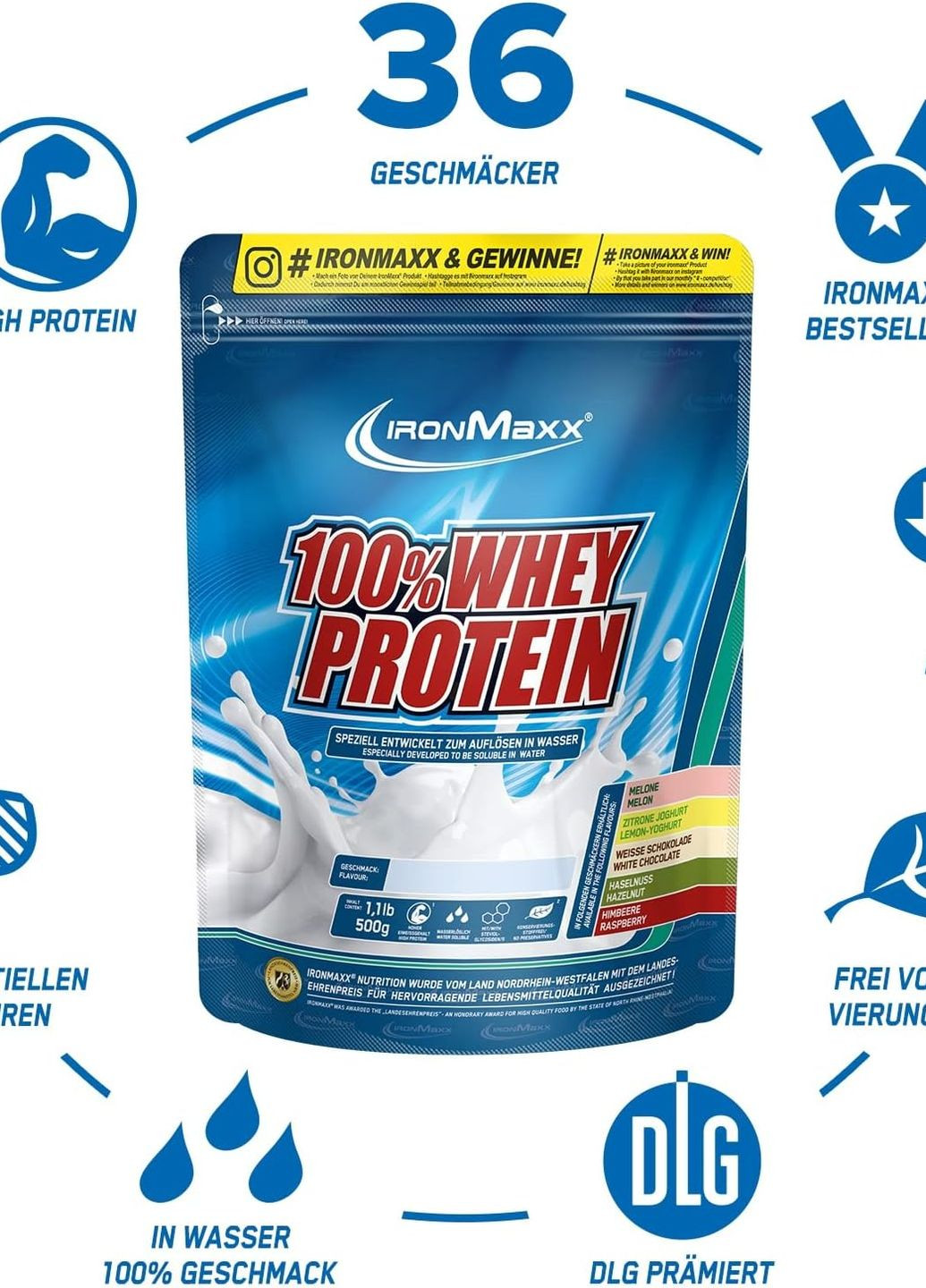 Протеин 100% Whey Protein 500 g (Banana-Yoghurt) Ironmaxx (267724769)
