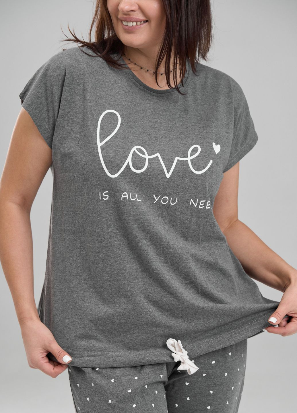 Сіра всесезон романтична жіночна піжама футболка + штани Nicoletta