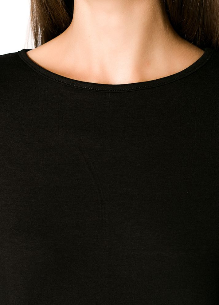 Черное кэжуал платье-туника с круглым вырезом (черный) Time of Style однотонное