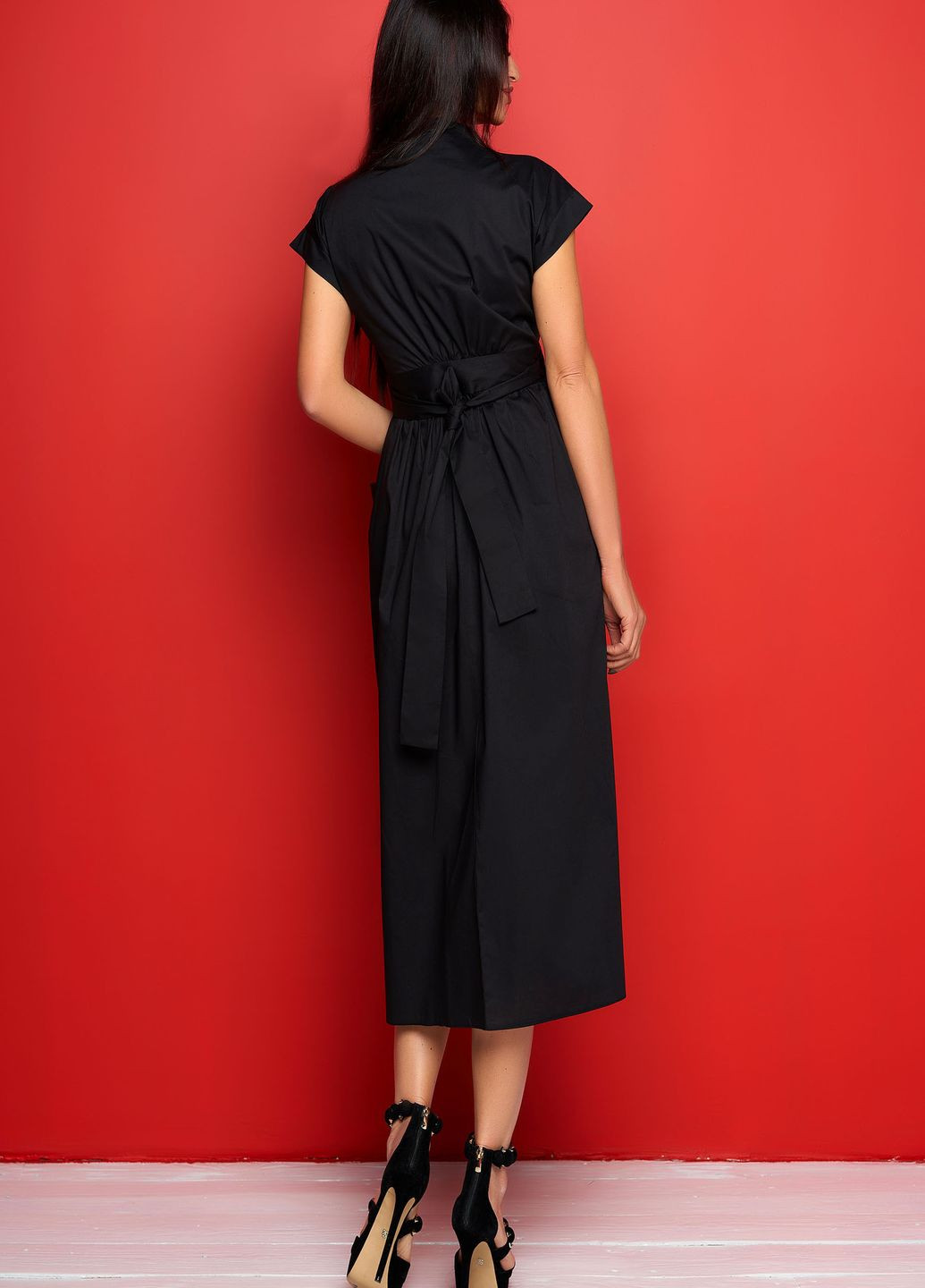 Чорна повсякденний сукня на запах із натуральної тканини Jadone Fashion однотонна