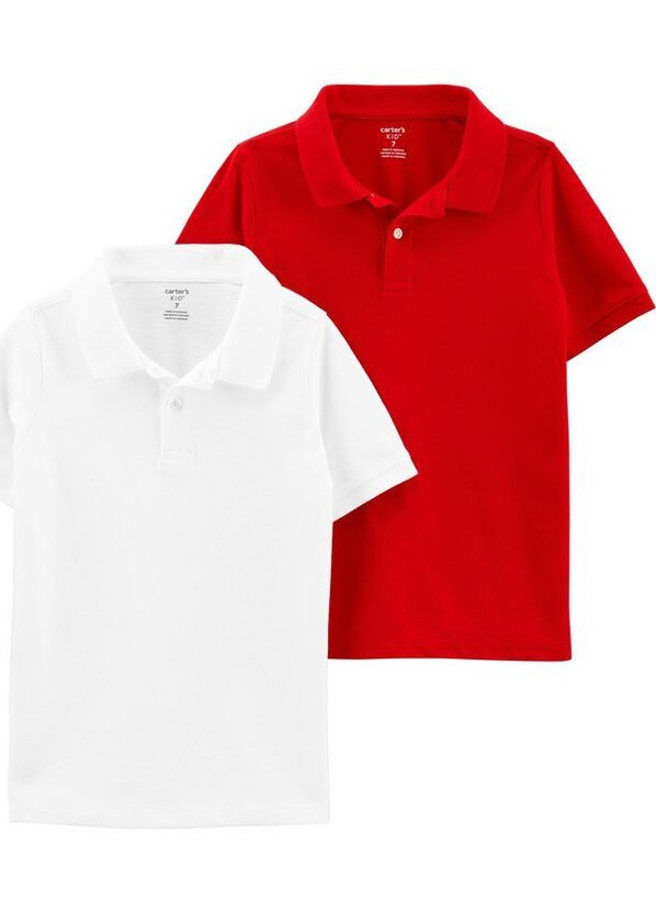 Белая детская футболка-поло для мальчика 989710 2шт белый,красный для мальчика Carter's