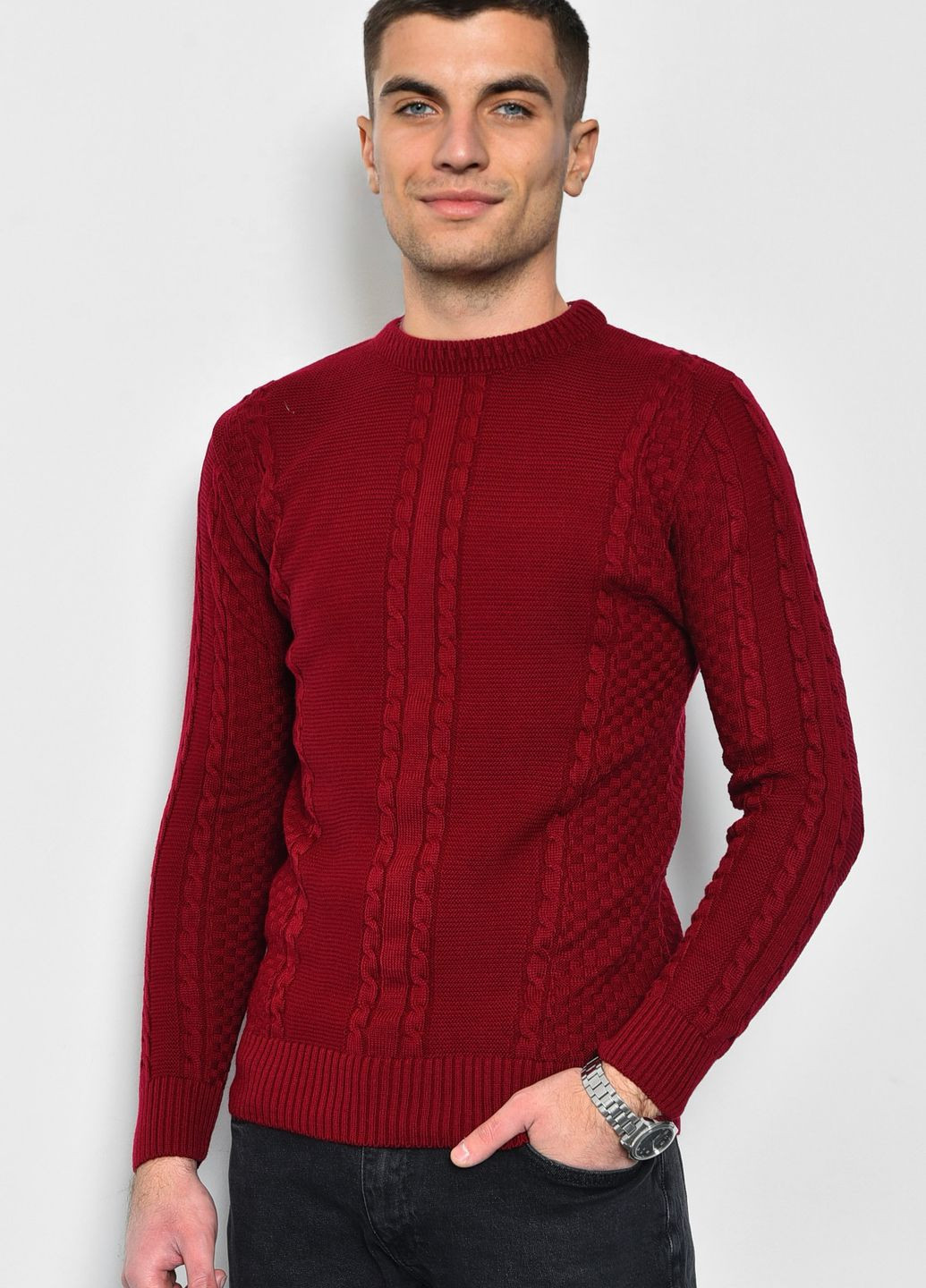 Бордовый демисезонный свитер мужской однотонный бордового цвета пуловер Let's Shop