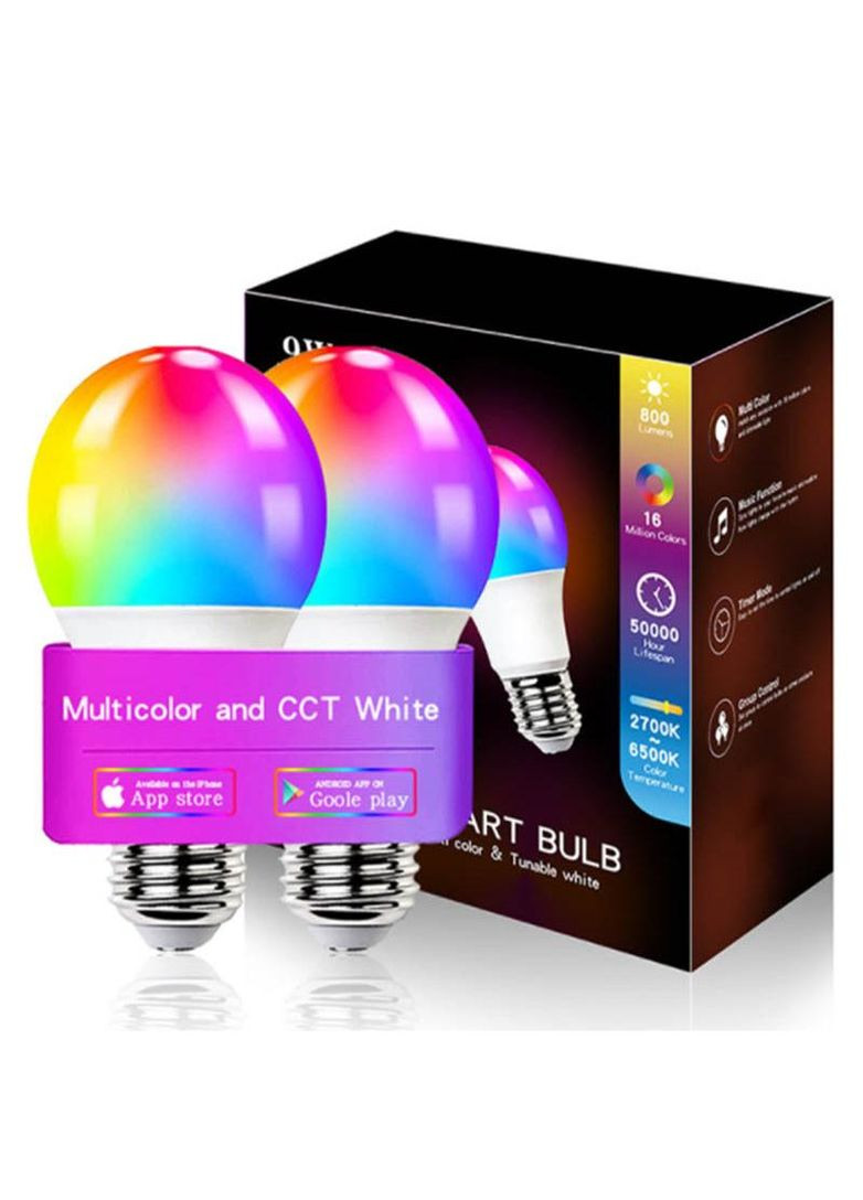 Світлодіодна RGB лампочка Smart bulb light 2pcs with Bluetooth E27 with app Epik (276973736)