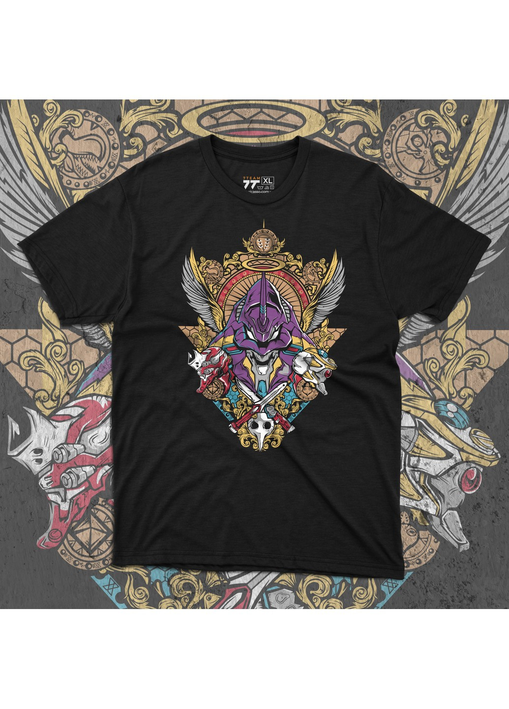 Чорна футболка з принтом євангеліон No Brand